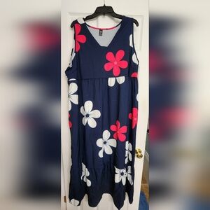 Floral Sleeveless Dress in Navy, Pink, and White